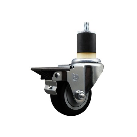 Service Caster 3'' Black Poly Swivel 1-7/8'' Expanding Stem Caster with Brake SCC-EX20S314-PPUB-BLK-PLB-178